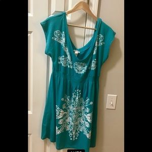 Turquoise print dress or swimsuit cover up